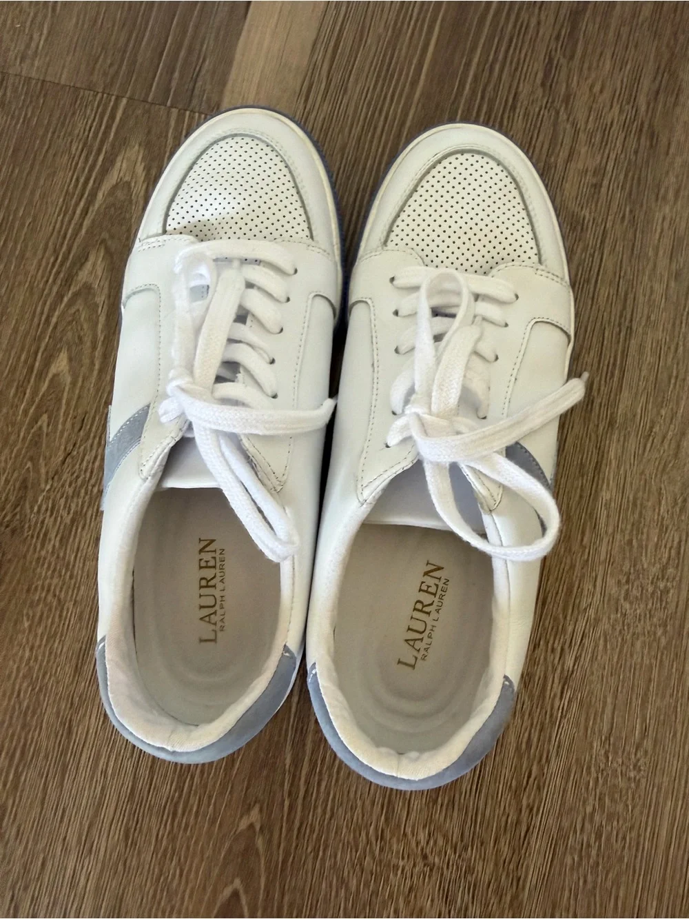 Lauren Ralph Lauren White Leather Sneakers with Blue Outsole